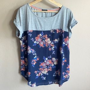 Floral Print Women's Top - Gray and Blue